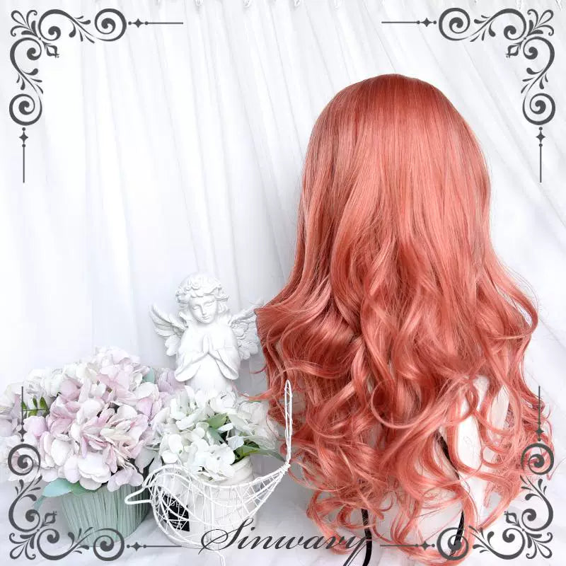 Pumpkin-orange centre-parted curly wig - view 4