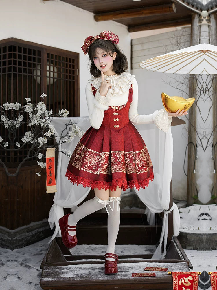 With PUJI - Persimmon Ruyi - Lolita JSK Dress, Adjustable Straps detail view 3