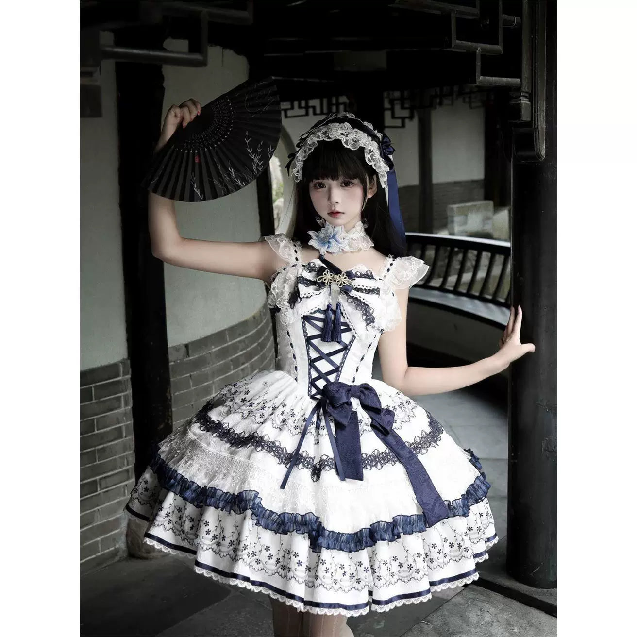 Sweetheart Dream Machine - Blue-and-White Porcelain - Blue JSK with lace ruffles
