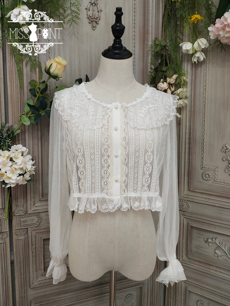 Woody Rose - Elegant Retro Lolita Blouse S white long sleeve