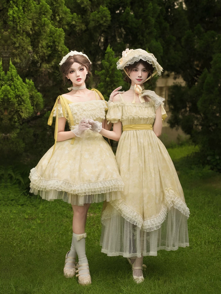 With PUJI - Falling Flowers as a Letter - Lolita Dress Collection, Print & Adjustable Straps