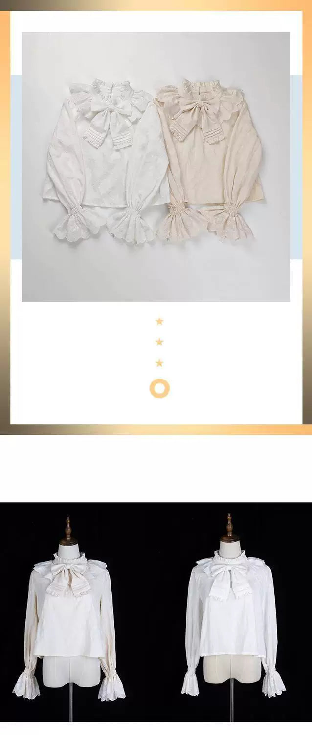 Sweetheart Dream Machine - Ruffle Bow - High-Neck Jacquard Blouse with a Centered Bow