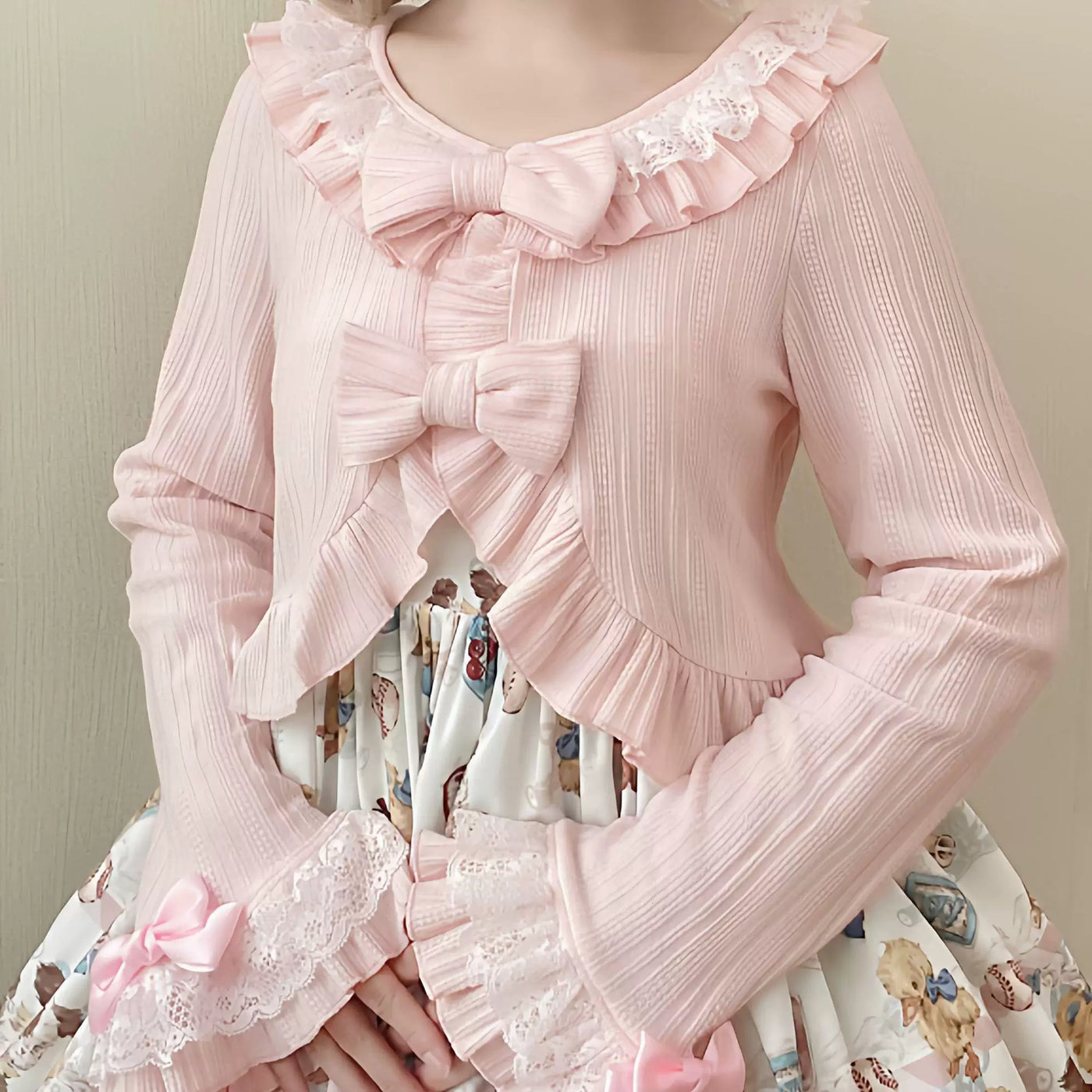 Sweetheart Dream Machine - Ribboned Ruffle - Short Shawl Coat with Ruffled Collar