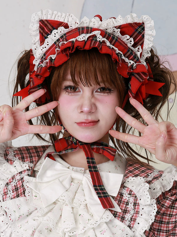 MEME Christmas Red Plaid Cat-Ear Headband — additional product view