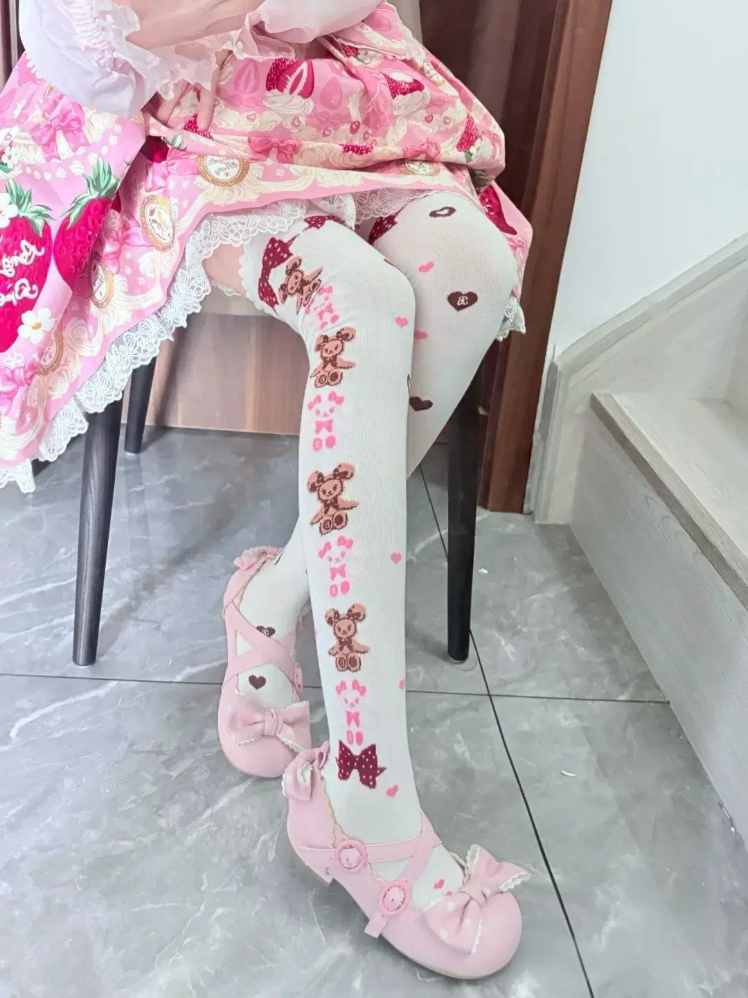Fantasy Doll - Rabbit Bear - Over-knee socks with rabbit-bear and bow motifs