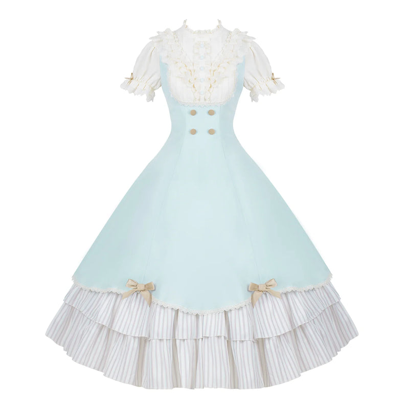 With PUJI - Sea Salt Snow Crest - Lolita OP Dress, Ruffle Trim & Stand Collar detail view 8