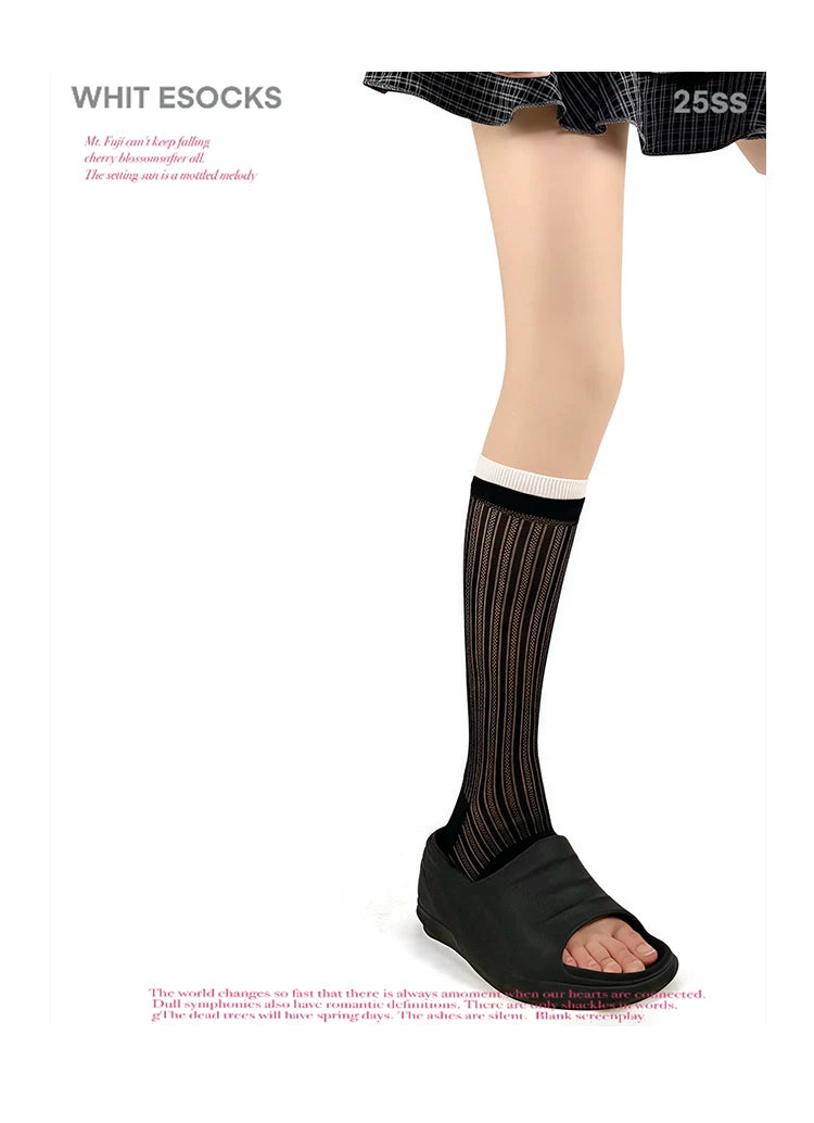 White Socks - Spliced Stripe - Striped Mid-Calf Socks with 2- and 3-Pair Sets