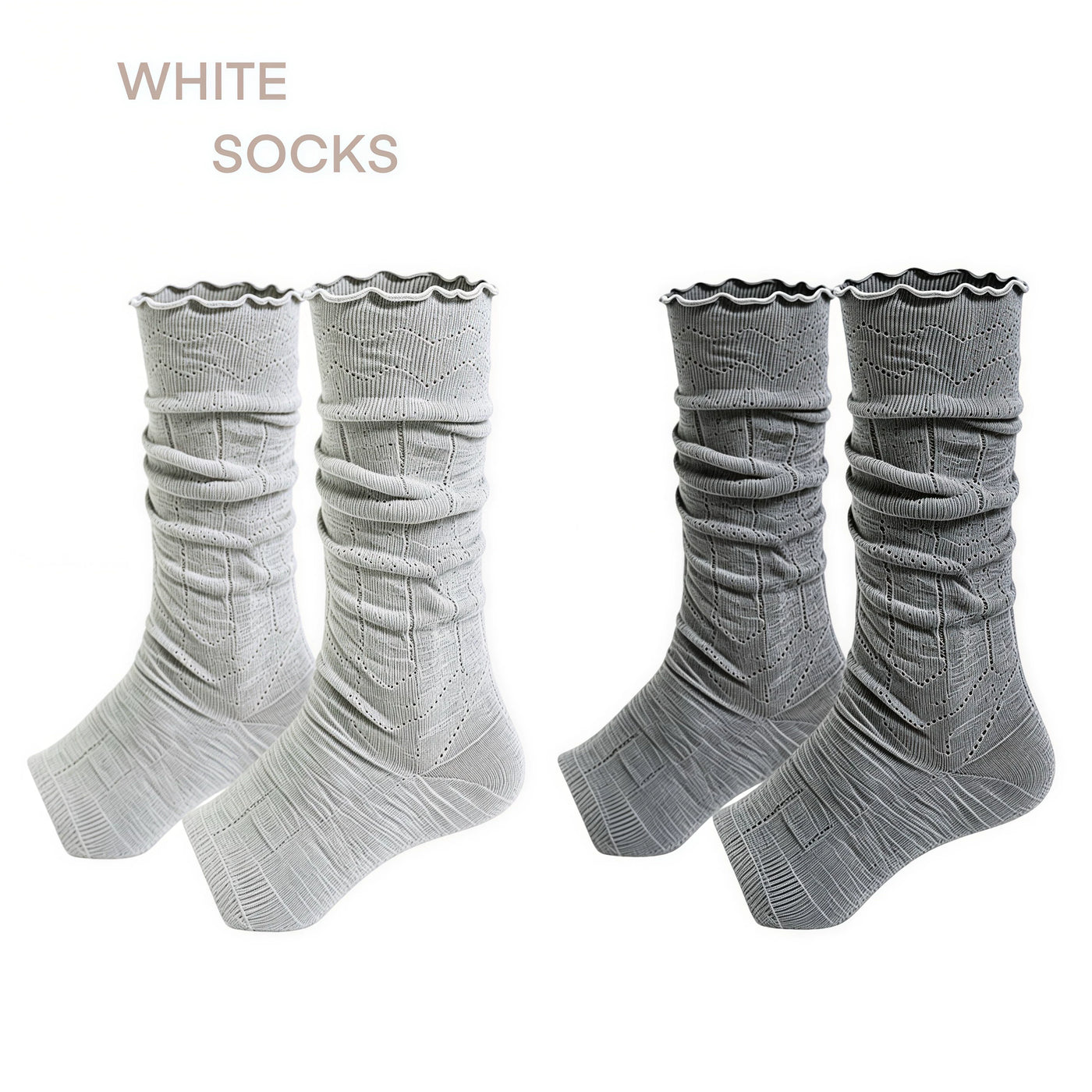 White Socks - Mary Jane Layering - Toeless Scrunched Socks with a Ribbed Texture