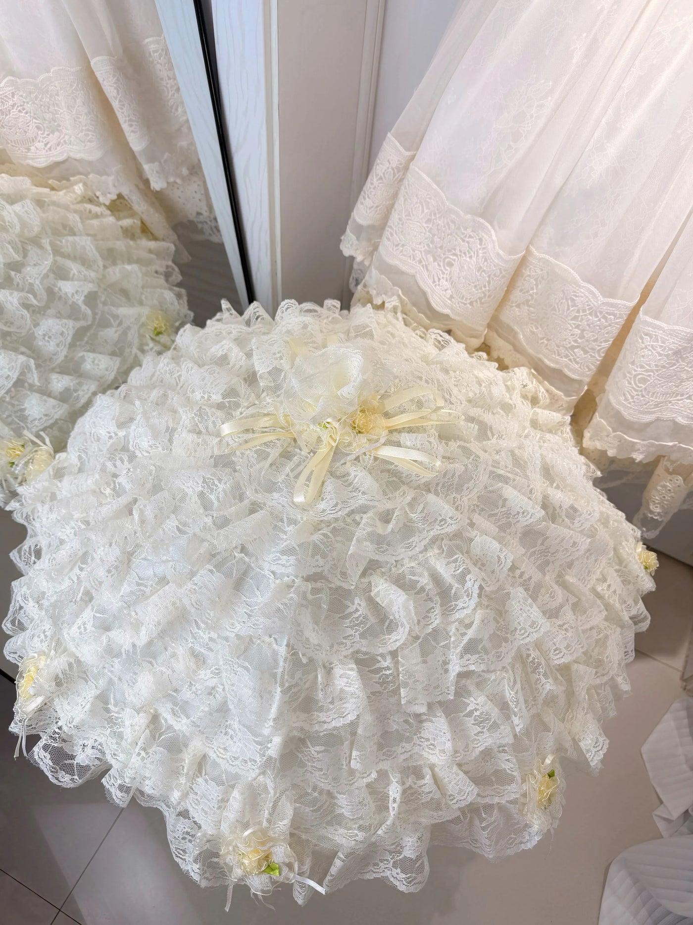 Fantasy Doll - Layered Flower Lace - Umbrella with Multi-Layer Lace and Bow Detail