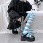 White-and-blue stripes---Over-the-knee socks / One Size