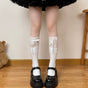 Mid-short socks, white socks, white ribbon / One Size