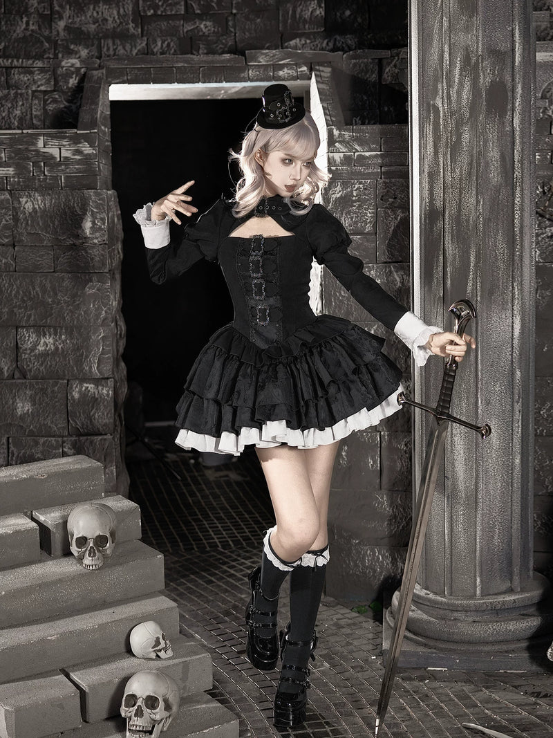 With PUJI - Klin - Gothic Lolita OP Dress, Ruffle Trim detail view 4