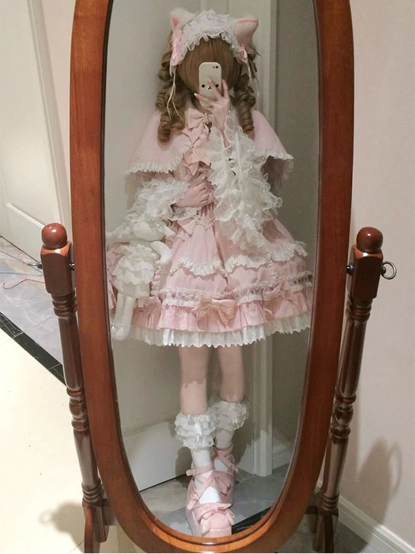 Creamy - Kitten Doll - Pink Suspender Dress Set with Lace Cape