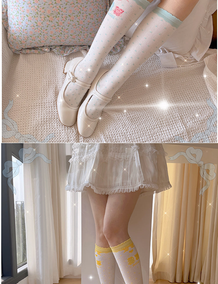 Roji Roji - Bear Bunny Cotton Lolita Calf Socks - Socks