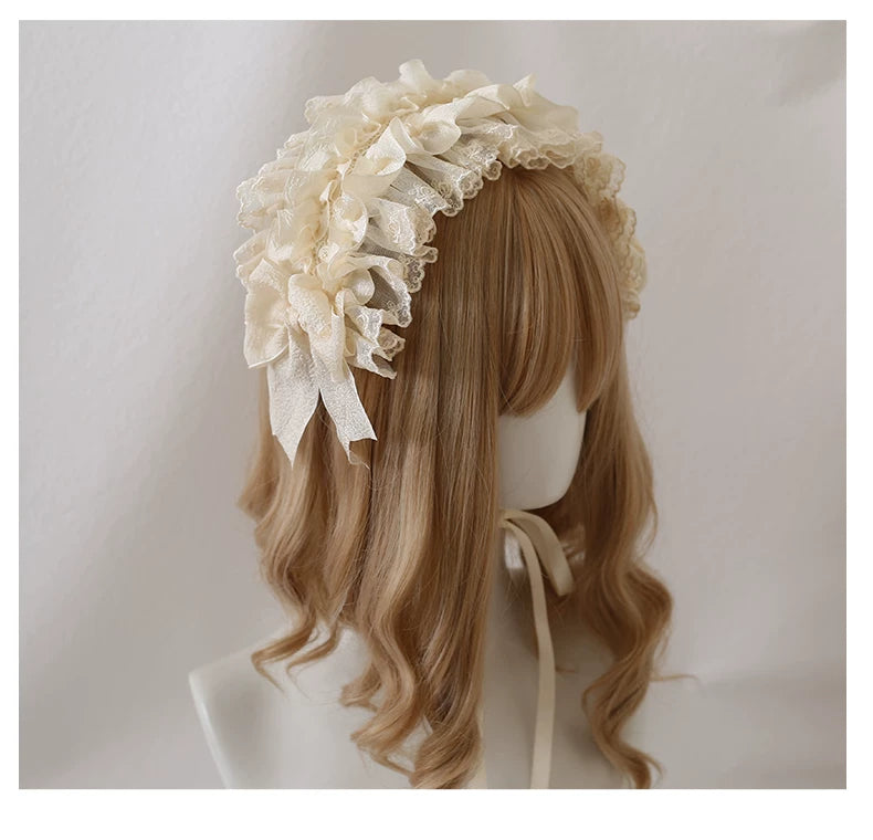 Little Ghost Accessories - Little Bud - Layered Lace Headband with Ribbon Ties