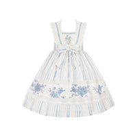 With PUJI - Iris - Lolita JSK Dress, Embroidery & Print - Front Embroidered Hemline Print Mid-length JSK - Pre-order, ships from Nov 6 / S