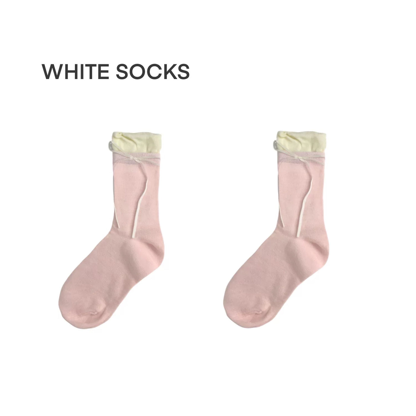 White Socks - Ballet Bow - Faux-Layered Calf Socks with Bow Ties