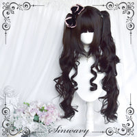 Sinwavy - Natural Black Long Curly Twin Ponytail Wig - Doll Girl - Natural Black - Wig and Ponytails Set