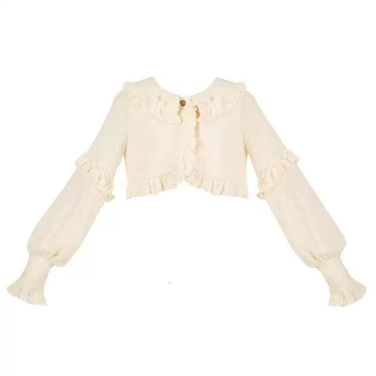 Sweetheart Dream Machine - Pinecone Doll - Short knitted cardigan with a ruffled doll collar