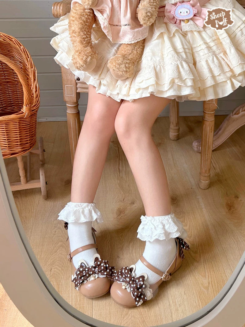 Sheep Puff Bunny Jam Lolita Shoes featuring cute bunny design, pastel colors, and lace details, perfect for kawaii fashion.