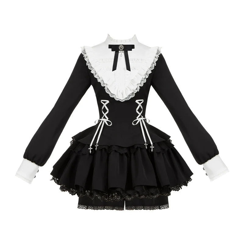 WithPUJI - Doki - One-piece dress with cross-shaped ruffles and crisscross waist ties