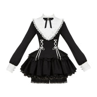 With PUJI - Doki - One-piece dress with cross-shaped ruffles and crisscross waist ties - Black OP only / S