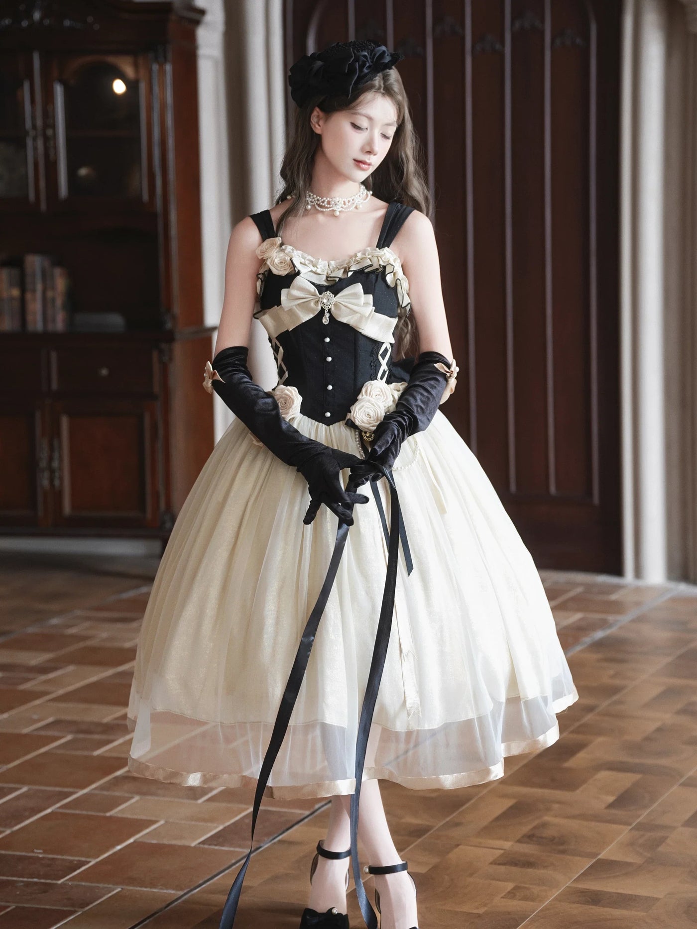 Qianmu - Paris Souvenir - Classic Lolita Corset JSK Dress with 3D Rose Decor