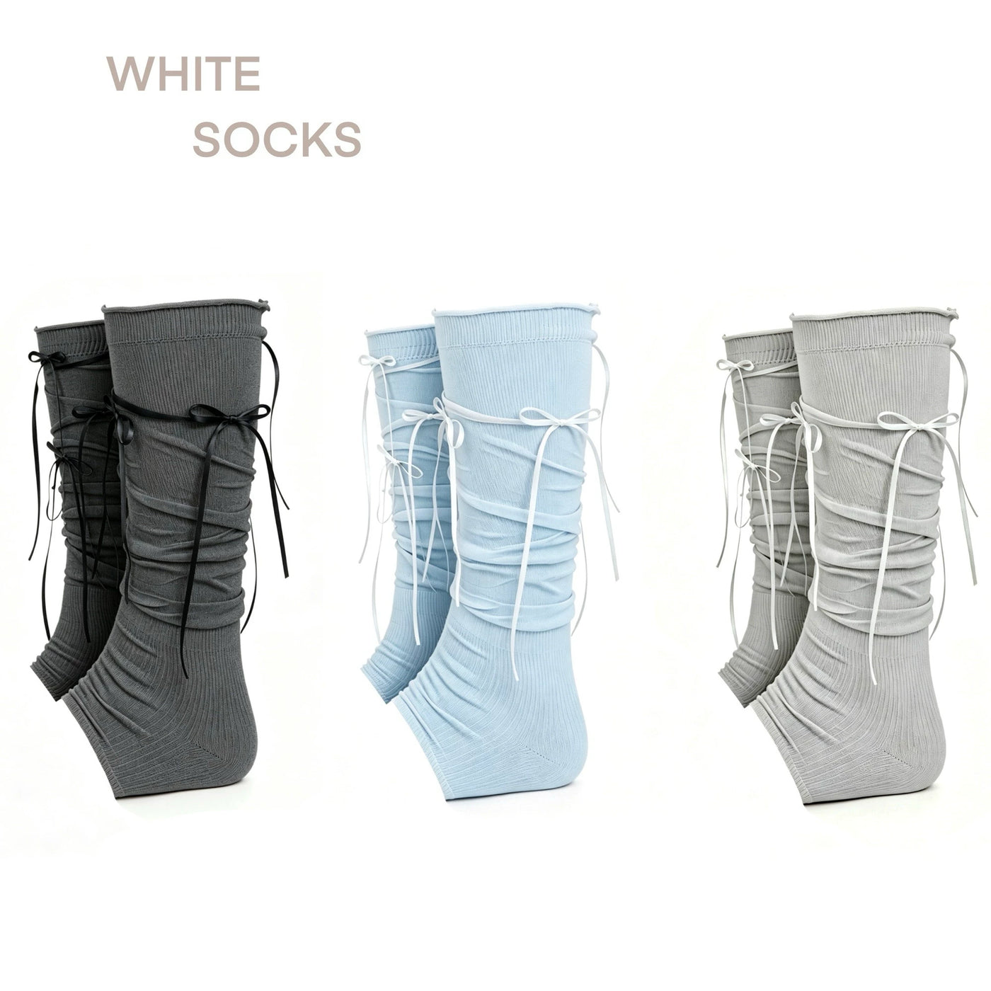 White Socks - Ribbon Scrunch - Footless Leg Warmers with Ribbon Bows
