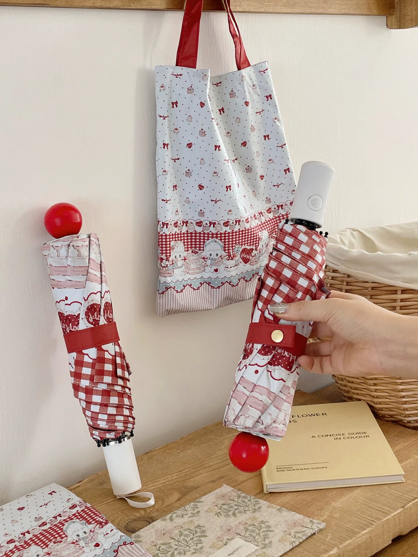 Independent Brand - Little Sheep - Printed Lolita Parasol with Red Plaid Border