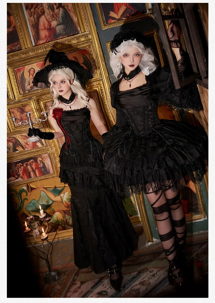 With PUJI - Twilight - Black Gothic Lolita Skirt Set, Witch-Inspired