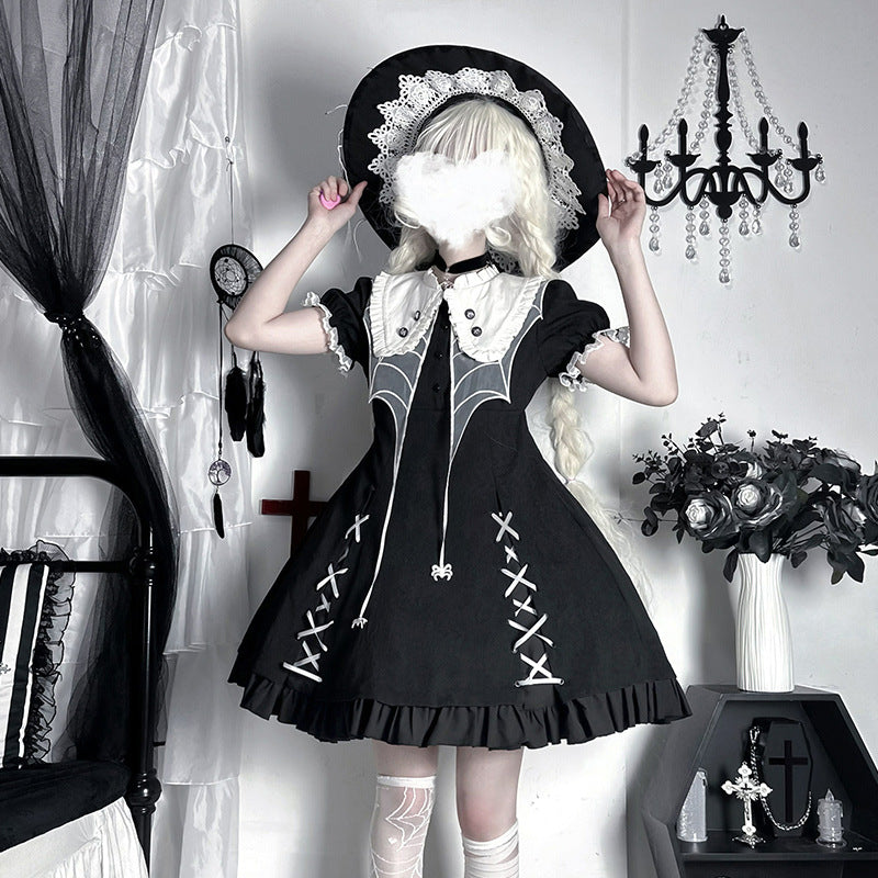 ZhiJinYuan - Spider Witch - Gothic Lolita Dark-theme Cobweb Unique OP