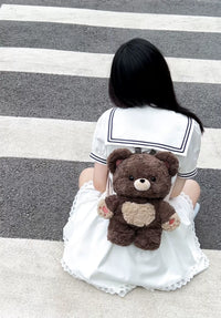 LambGuli - Little Bear Guli - Plush Animal Bag with Rounded Bear Face - Little Bear Guli Backpack / Size L