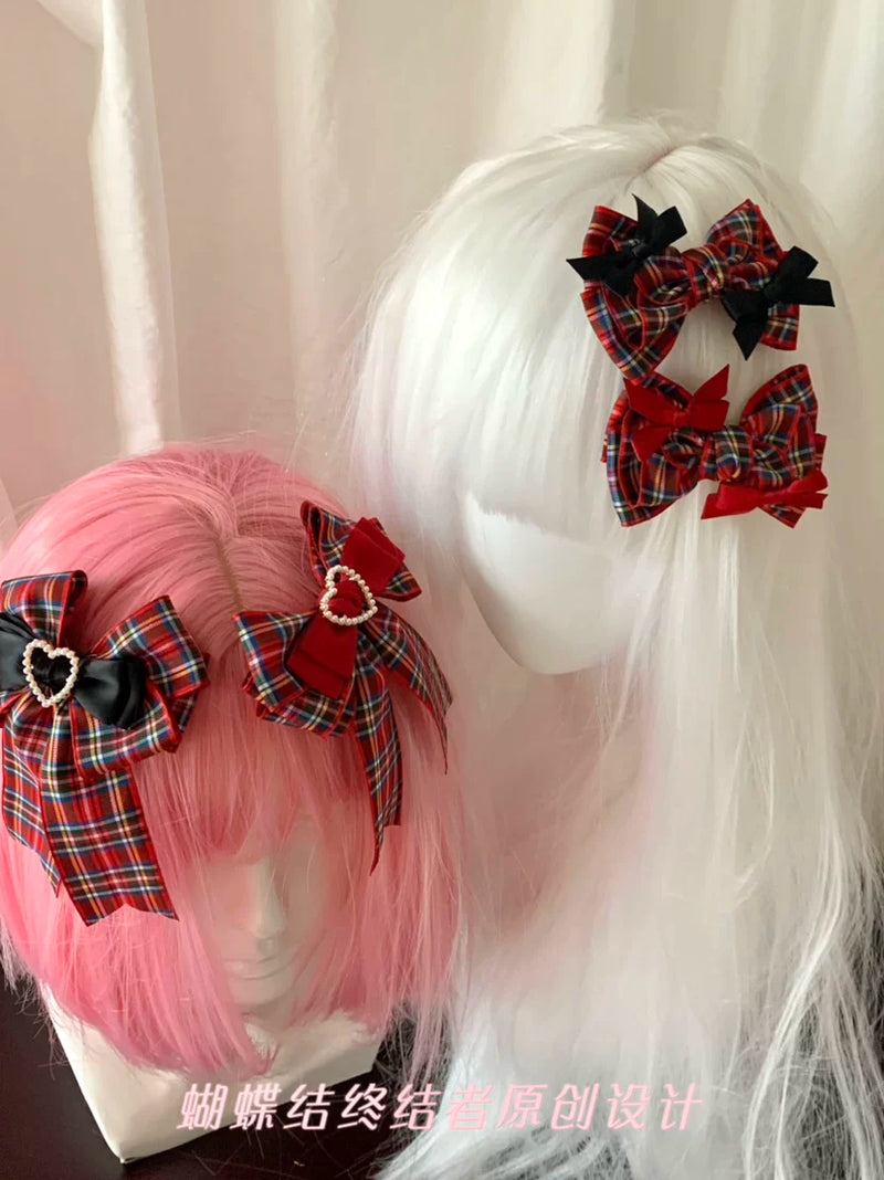 Scottish Plaid Heart Lolita Side Hair Clips — additional product view