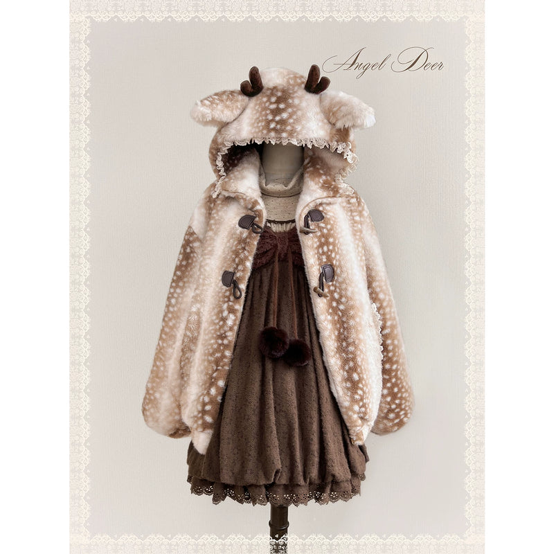 Tan Tuan Deer-Print Faux-Fur Hooded Toggle Coat — additional product view