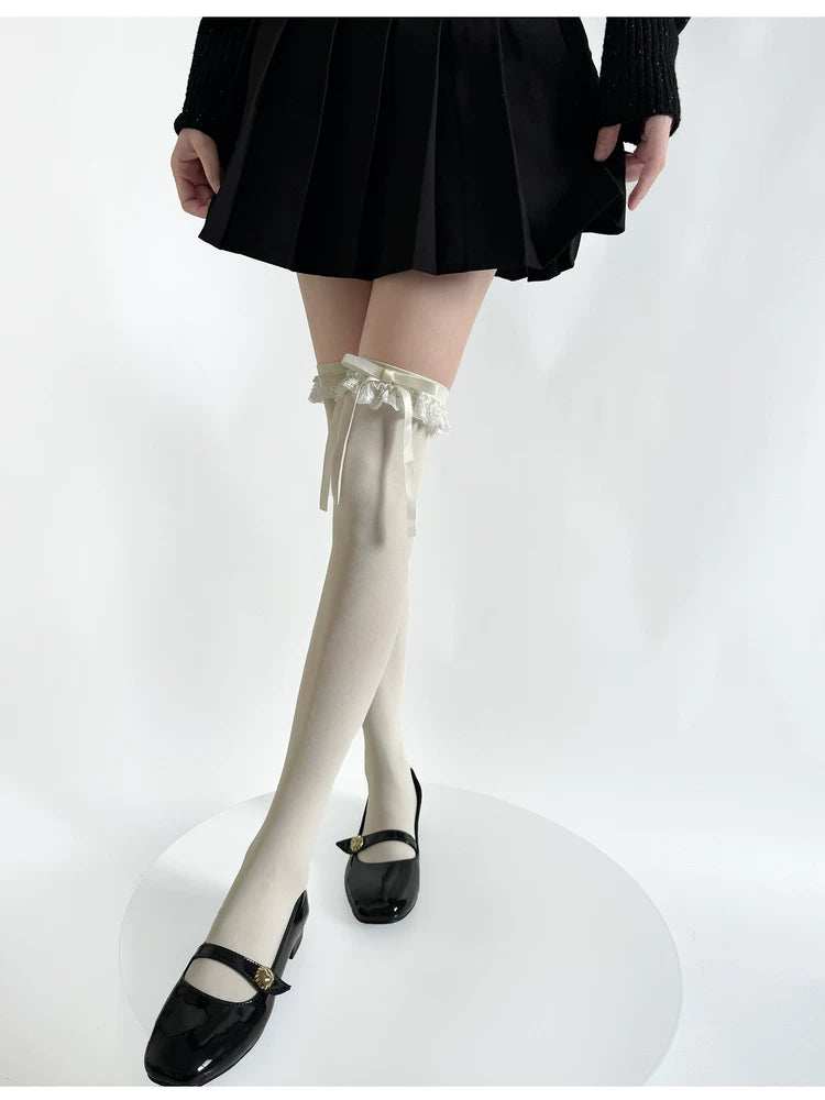Fantasy Doll - Velvet Lace Bow - 50 cm over-the-knee socks with lace trim