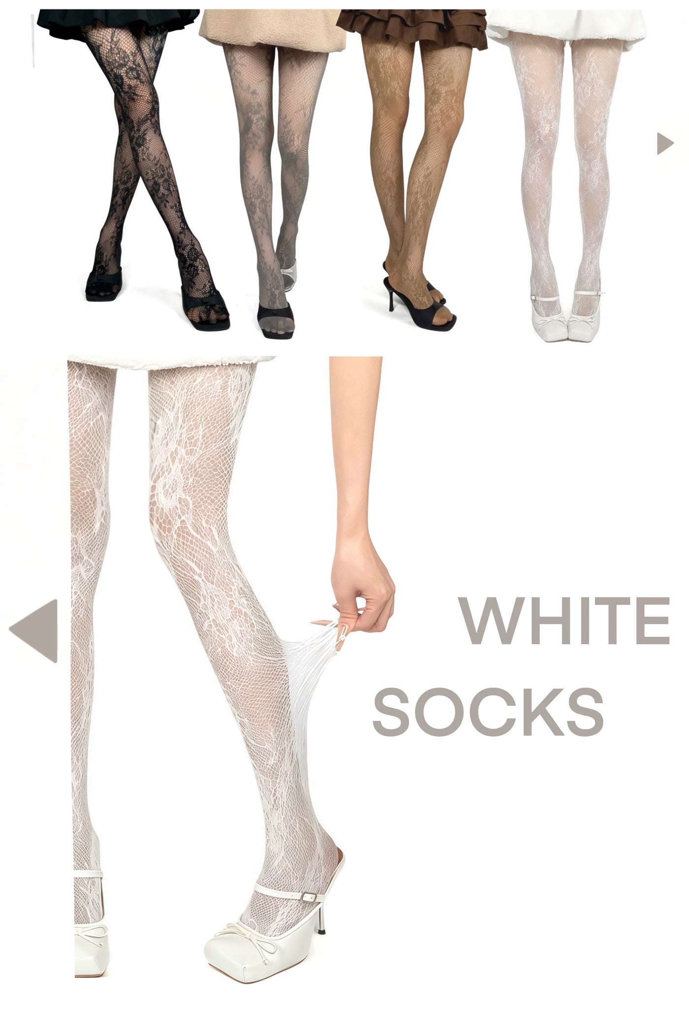 White Socks - Botanical Fishnet - Floral Openwork Tights