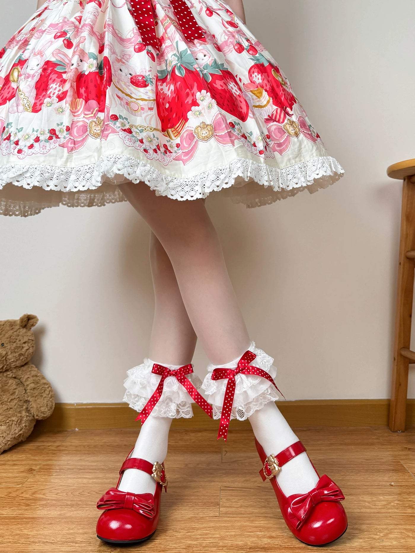 Chubby Bear Tales - Ballet Doll - White Socks with Polka-Dot Bow