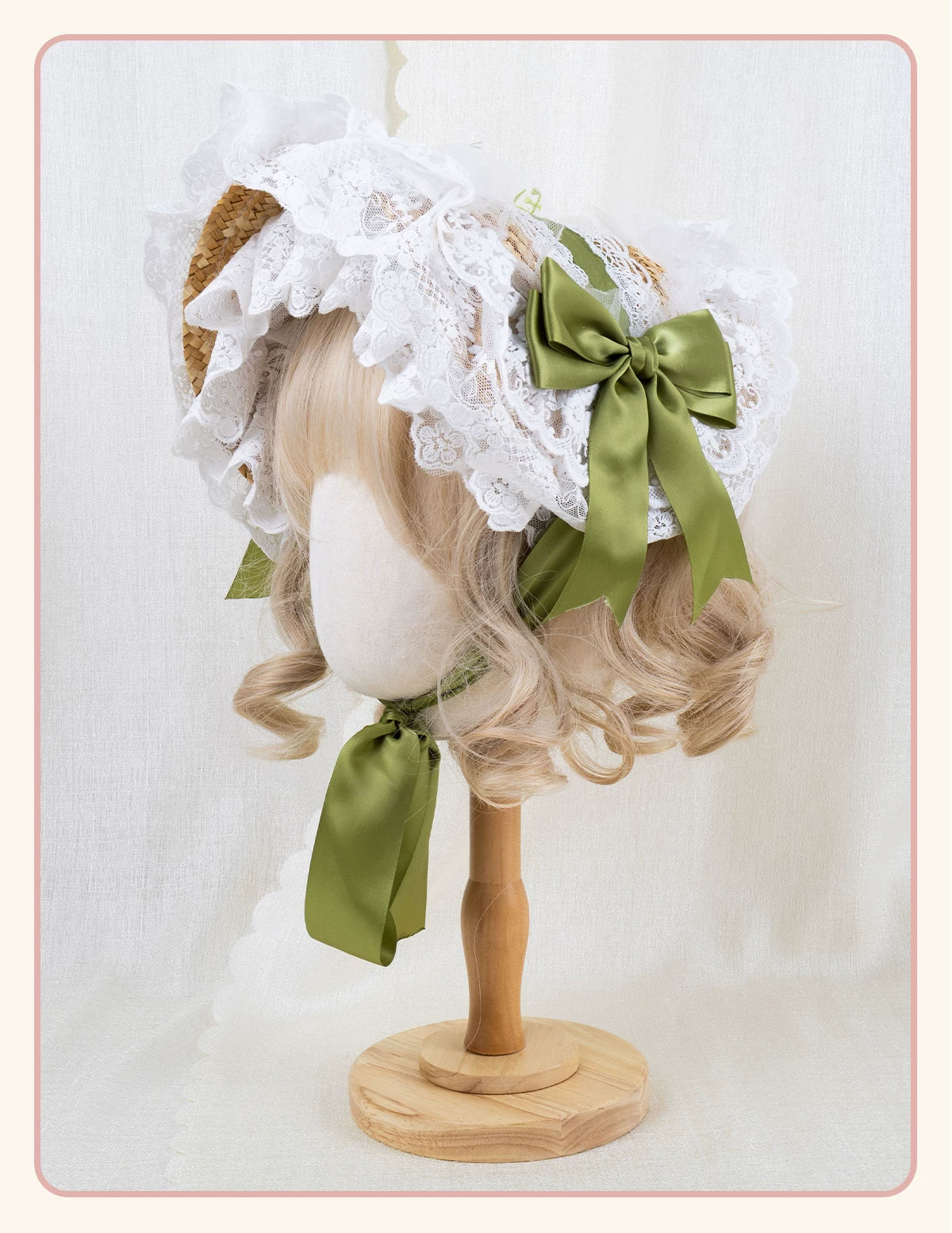 Stardust Rose - Garden Lace Bow - Flat Straw Hat with Lace Trim and Large Bow