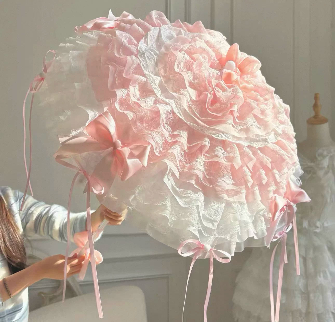 Independent Brand - Lace Parasol Collection - Ruffled Lace Parasol with Decorative Handle