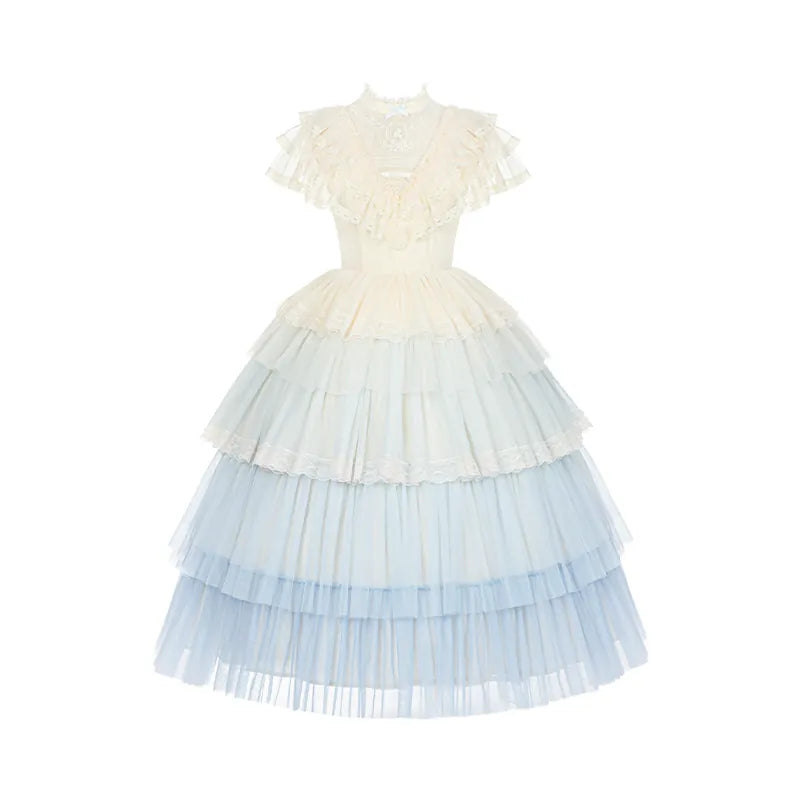 With PUJI - True Vow - Embroidered Classic Lolita Dress, Layered Gradient Hem detail view 10