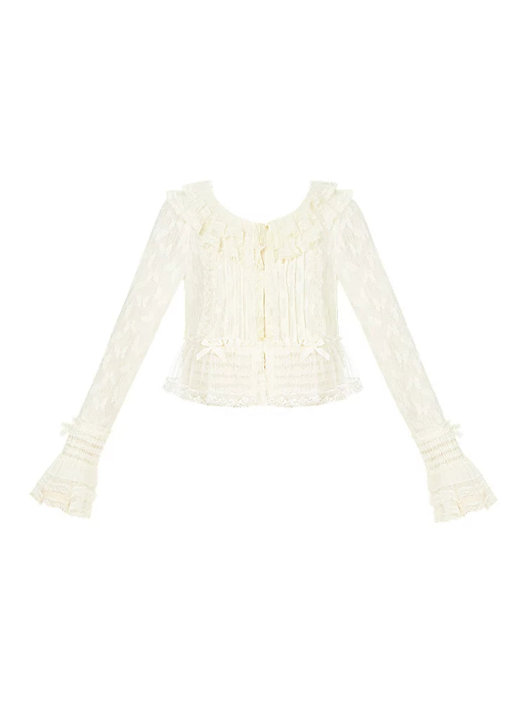 With PUJI - Morning Dew - Lolita Cardigan, Lace Trim & Ruffle Trim detail view 5