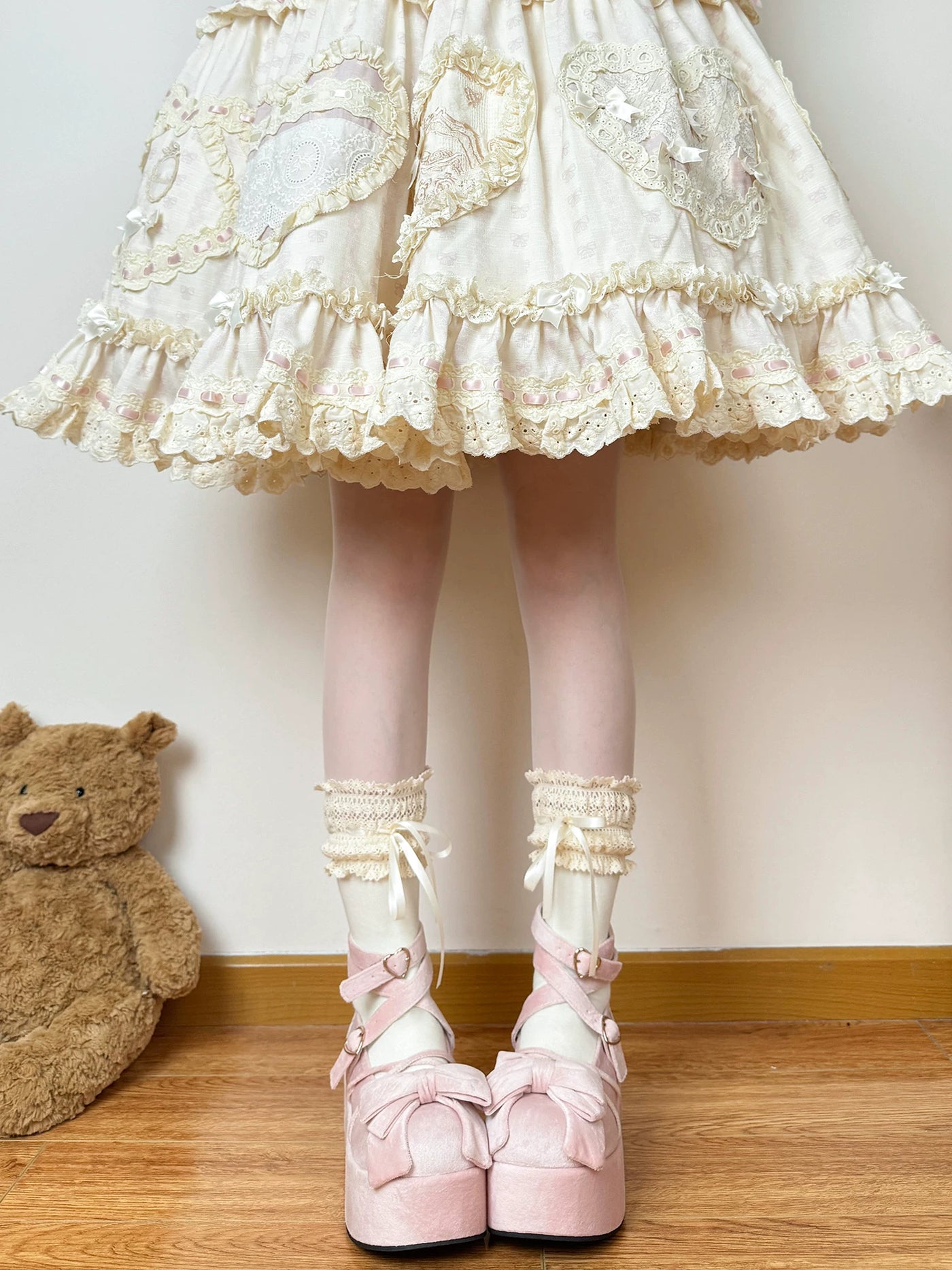 Chubby Bear Tales - Vintage Doll - Lace-Trim Socks with Ribbon Ties in Three Lengths