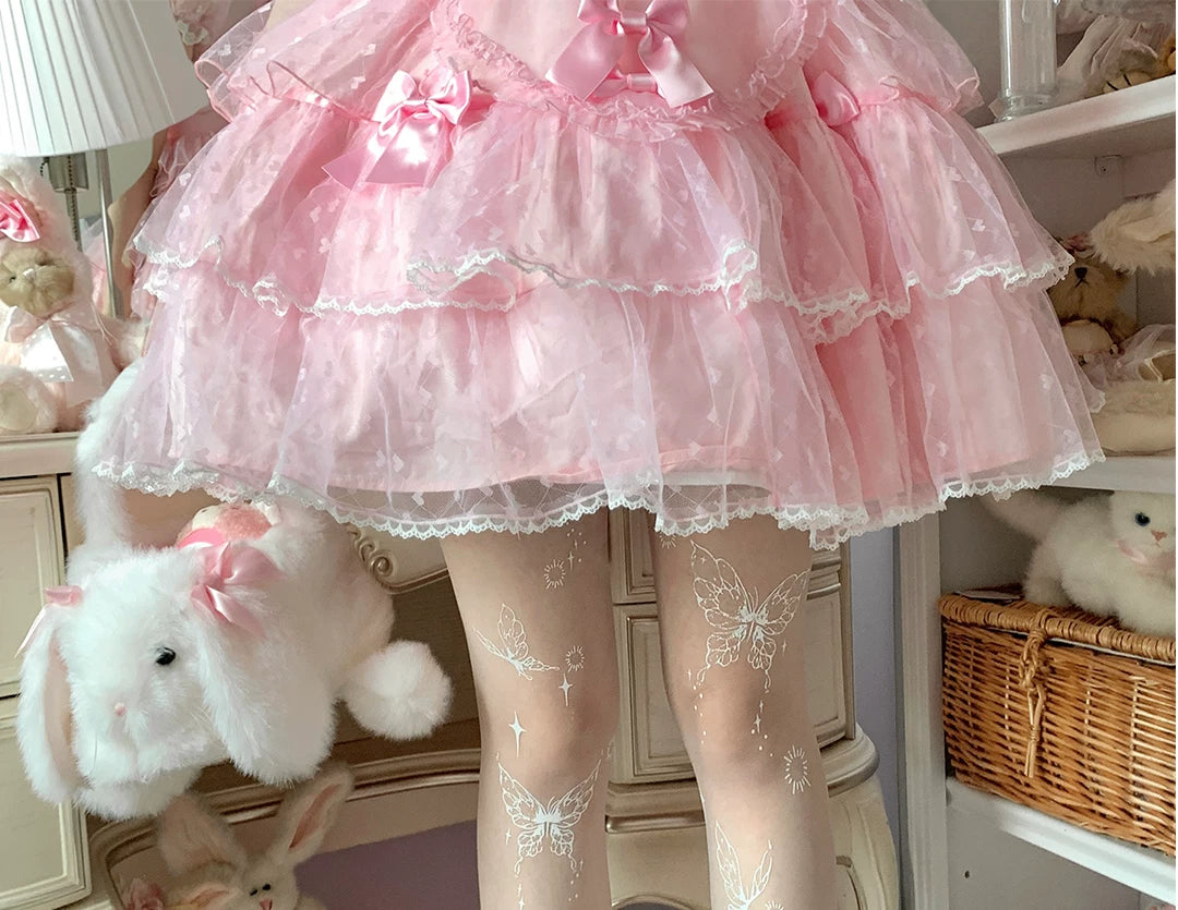 roji roji - Butterfly Dream - White Cuttable Pantyhose with Butterfly Prints