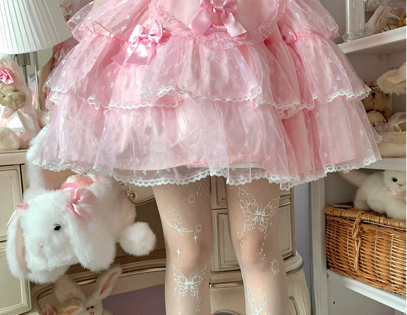 roji roji - Butterfly Dream - White Cuttable Pantyhose with Butterfly Prints