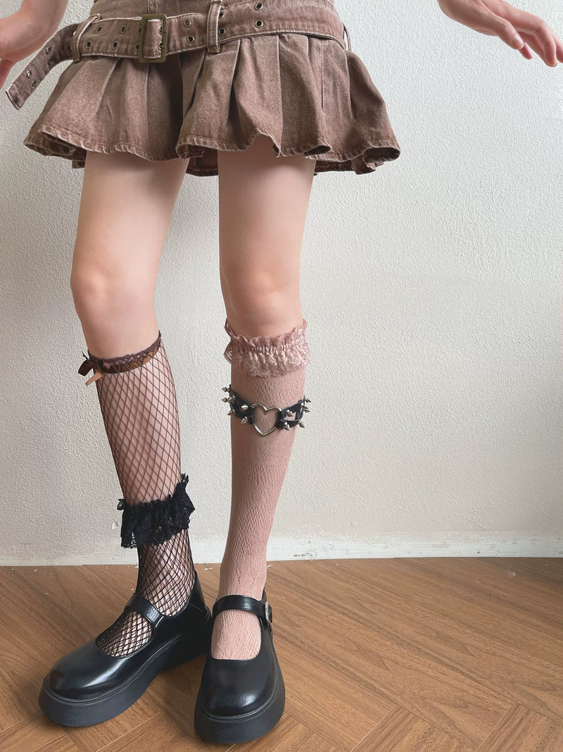 Sock Noble - Maillard Layering - Stockings and Leg Ring with Heart Rivets