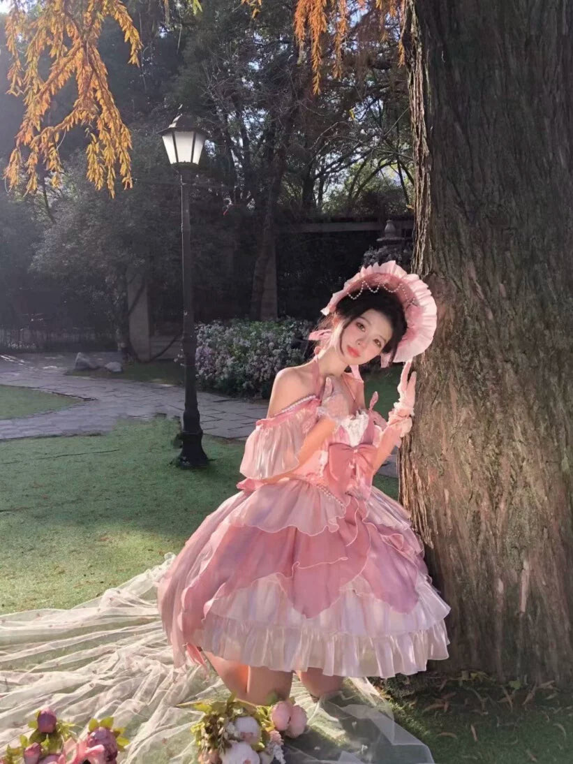 Sweetheart Dream Machine - Little Flower Fairy - Pink JSK with Layered Ruffles and Oversized Bow