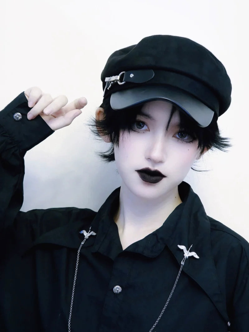 Strange Sugar - Gothic Lolita Hat Leather Buckle - Lolita Newsboy Hat Headwear