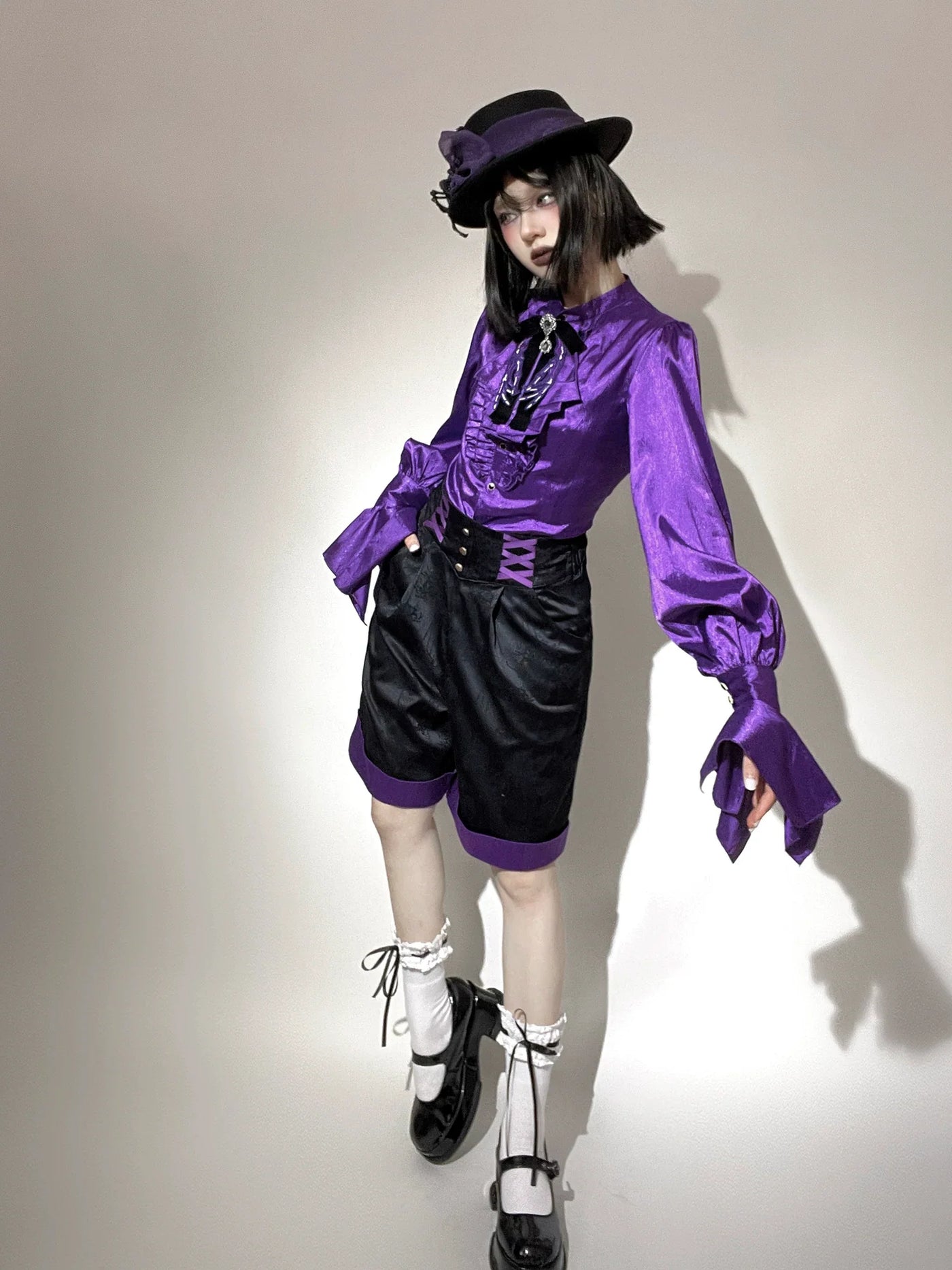 Miss Point - Moonnight Return - Stand Collar Ouji Lolita Shirt, Irregular Cuffs