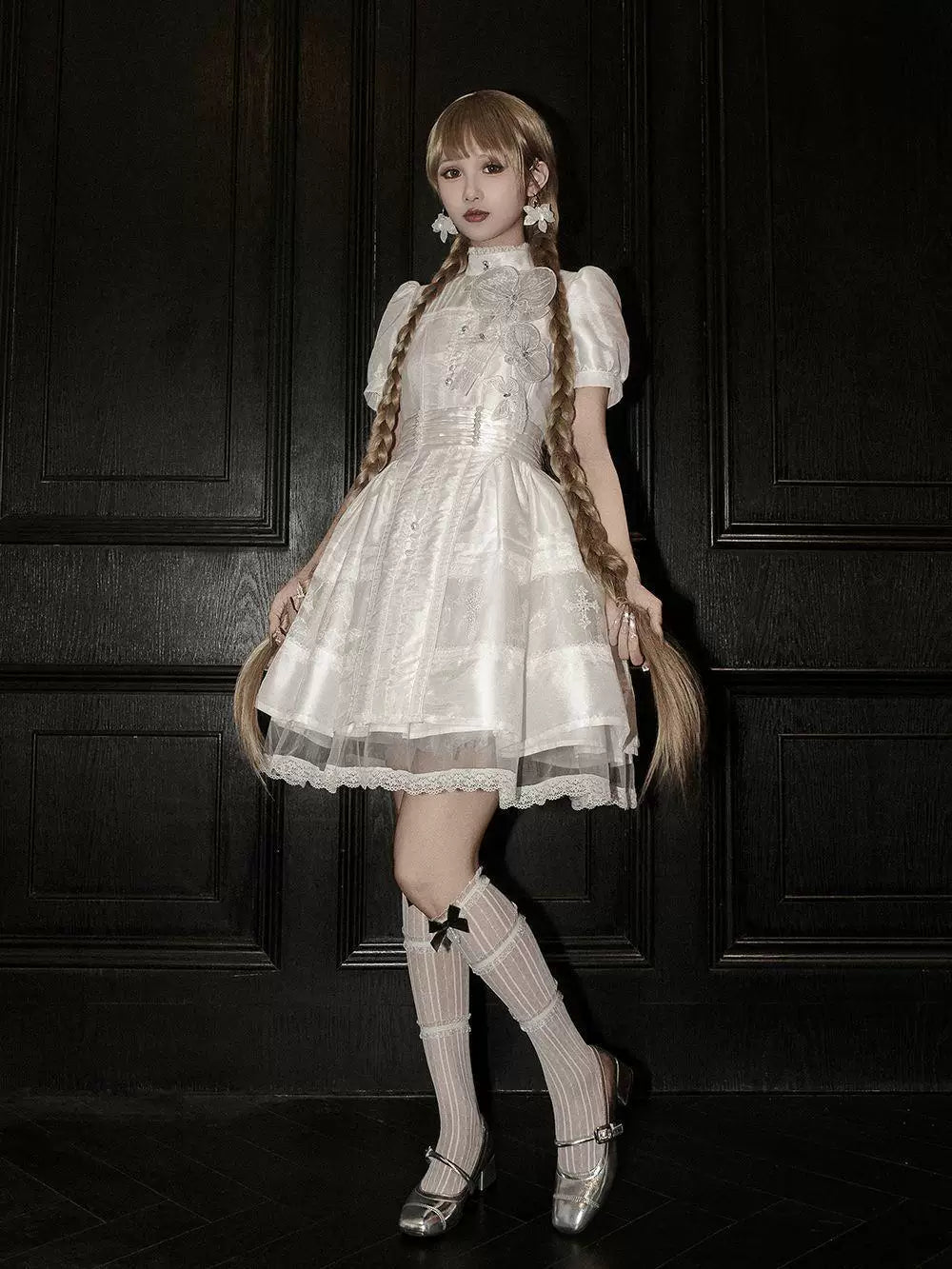 Sweetheart Dream Machine - Cross Lace - Gothic OP Dress with a Stand Collar