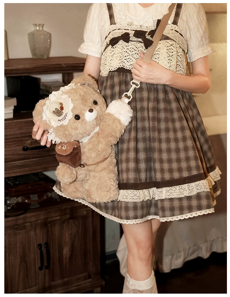 LambGuli - Little Bear Guli - Plush Bear Bag with a Lace Collar